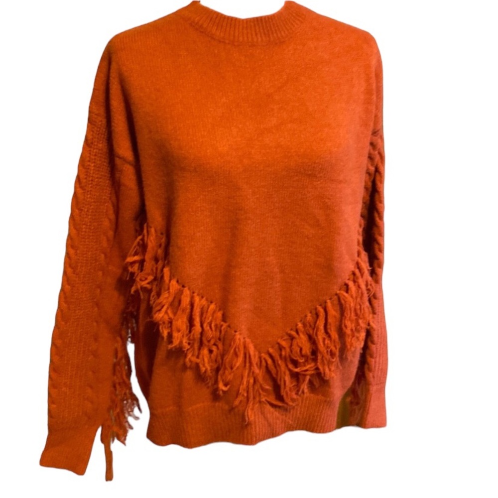 Bibi orange fringe sweater. NWT